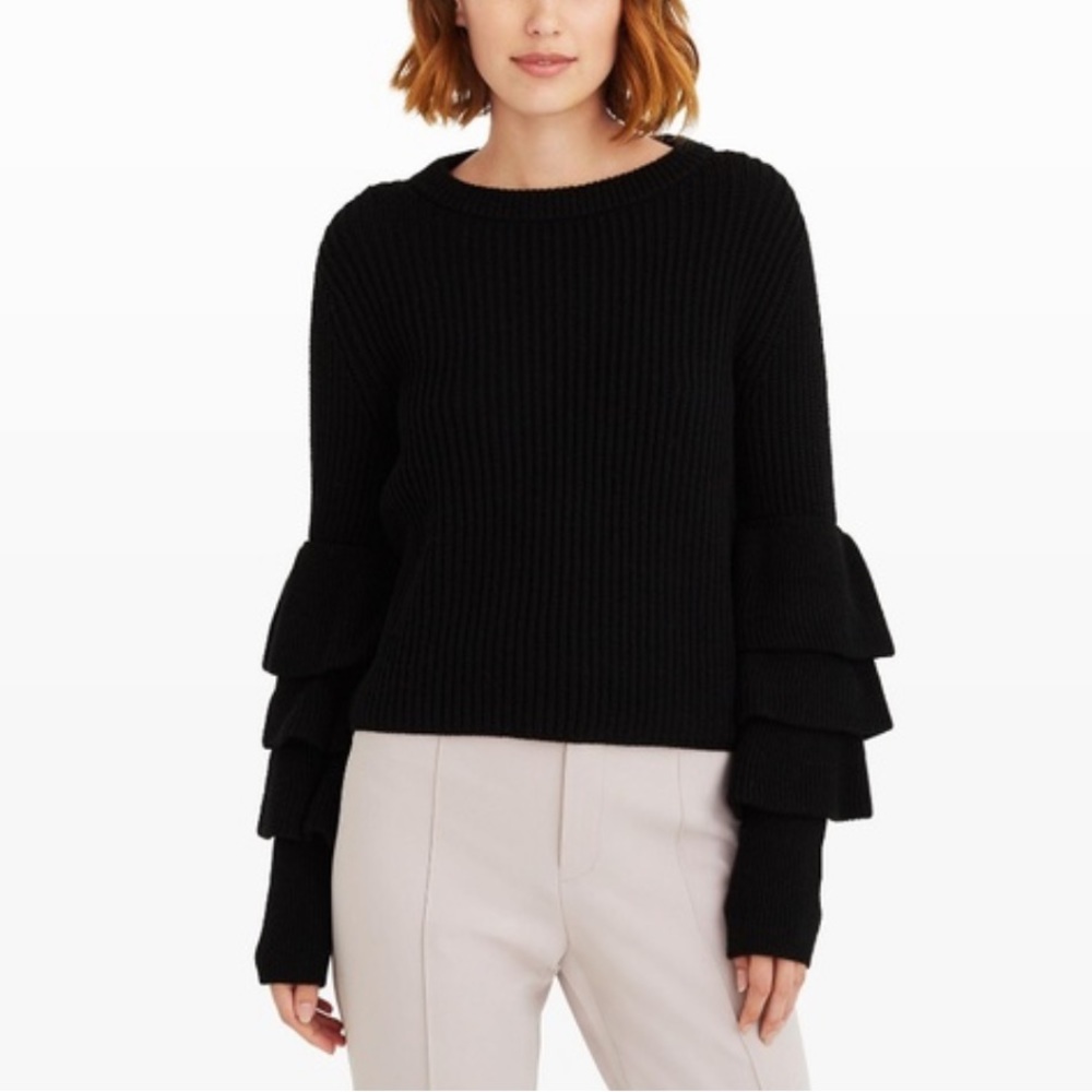 Club Monaco Ruffle Sleeve Black Sweater Large